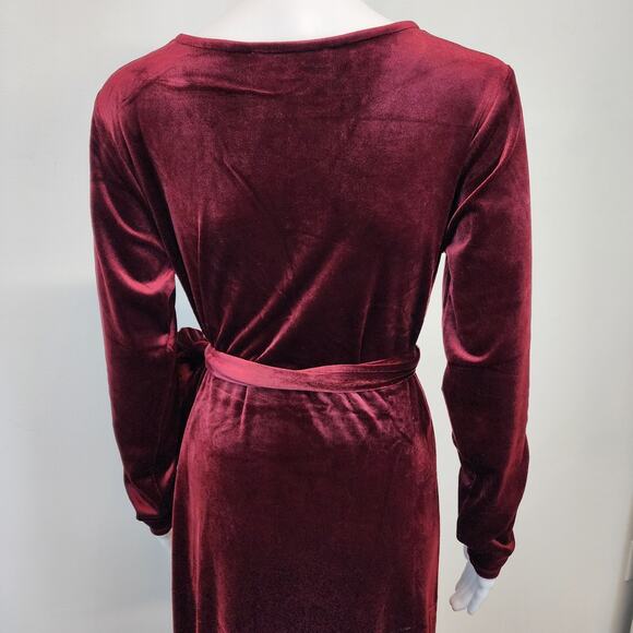 Velvet Faux Wrap Maxi Dress Size L Berry Red Dark Romantic Fairy Medieval Goth - Picture 6 of 15
